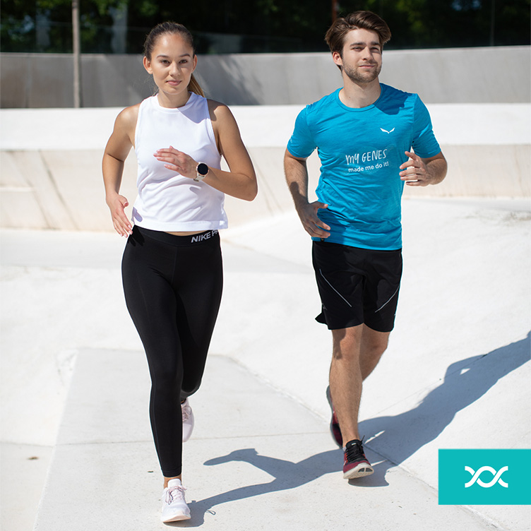 A girl and a buy jogging