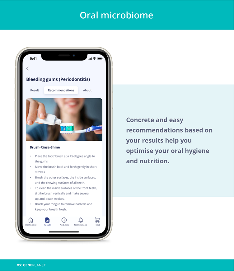 MyOral DNA test results shown on the GenePlanet's mobile app