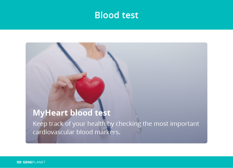 Promotional advertisement for MyHeart blood test by GenePlanet
